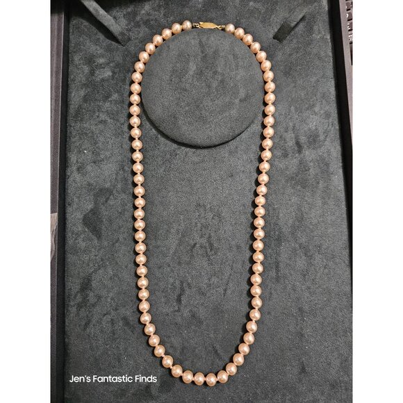 Vintage Faux Pink Pearl Necklace With Gold Tone Clasp 22" Inches Long Elegant Je - Picture 4 of 8